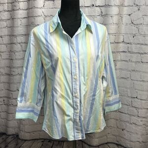 Liz Claiborne Pastel Striped Button-Down Blouse (Size XL)